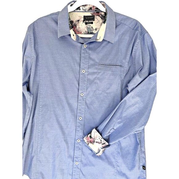 7 Diamonds Shirt Mens L Lilac Purple Stretch Button Up Floral Contrast Flip Cuff - Picture 5 of 13